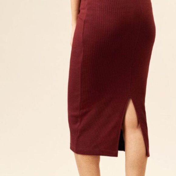 XS KOTN High Wasited Ribbed Pencil Skirt, Zinfandel - Picture 2 of 4